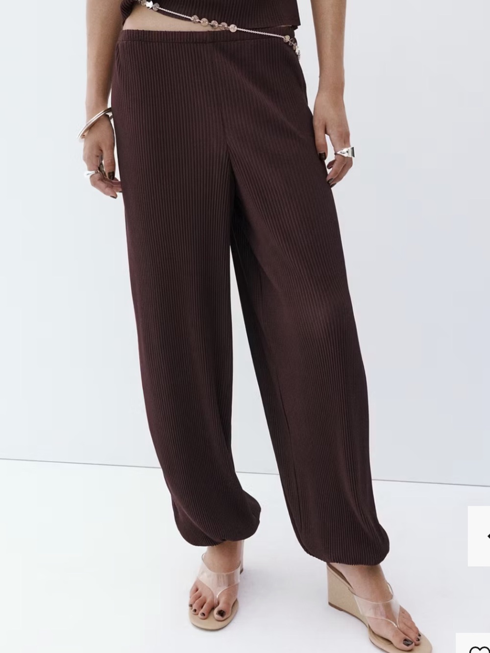 Mango Dark Brown Pleated Wide-Leg Trousers TEXTURED HAREM PANTS 1371